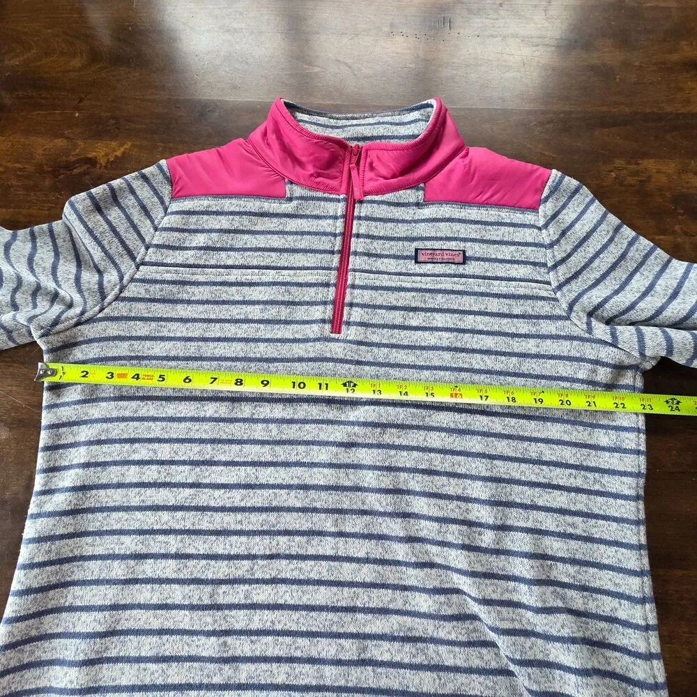 Vineyard Vines Striped Shep Shirt Pullover Blue Pink Quarter Zip Fleece L - Picture 6 of 8